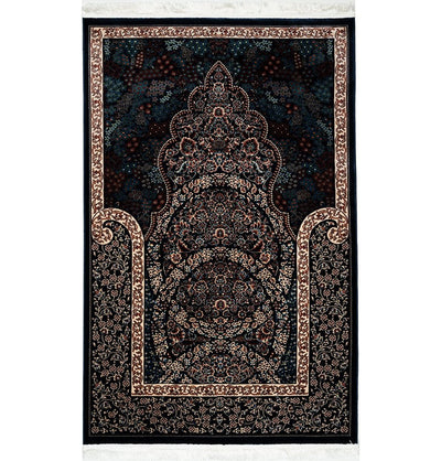 Modefa Prayer Rug Dark Blue Luxury Velvet Carpet Islamic Prayer Rug Lale - Dark Blue