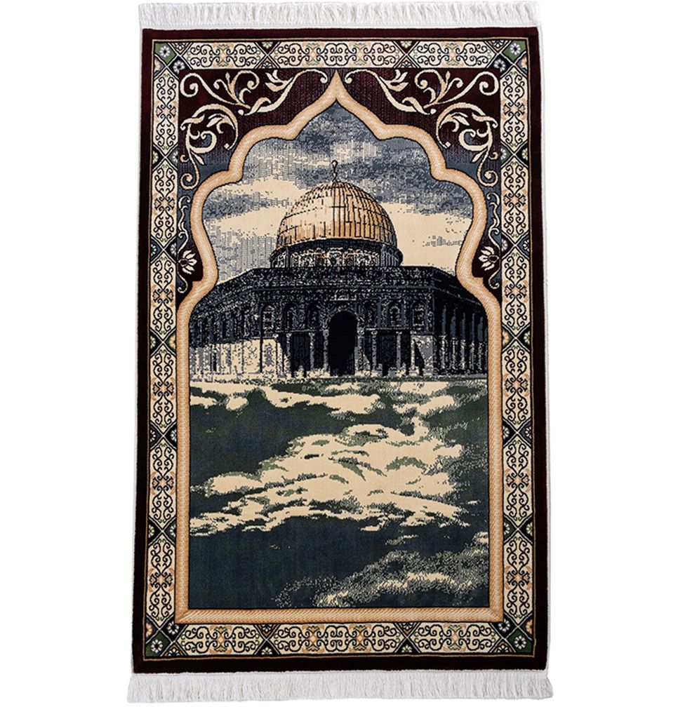 Erguvan Luxury Kilim Velvet Carpet Islamic Prayer Rug - Aqsa Green
