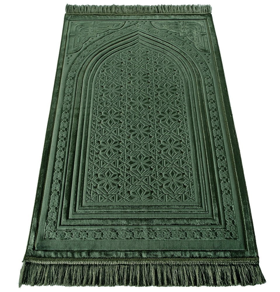 Luxury Velvet Islamic Prayer Rug Najma Green