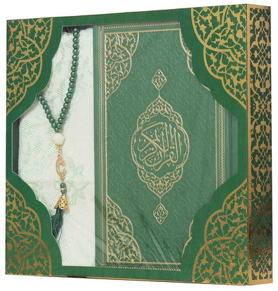 Modefa Prayer Rug Green Prayer Rug Gift Box Set - With Quran & Prayer Beads Green