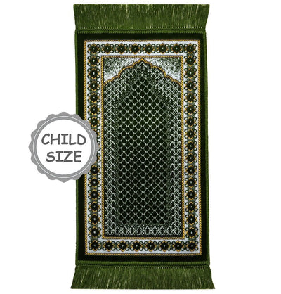 Modefa Prayer Rug Lattice Olive Green Child Velvet Islamic Prayer Rug - Lattice Olive Green
