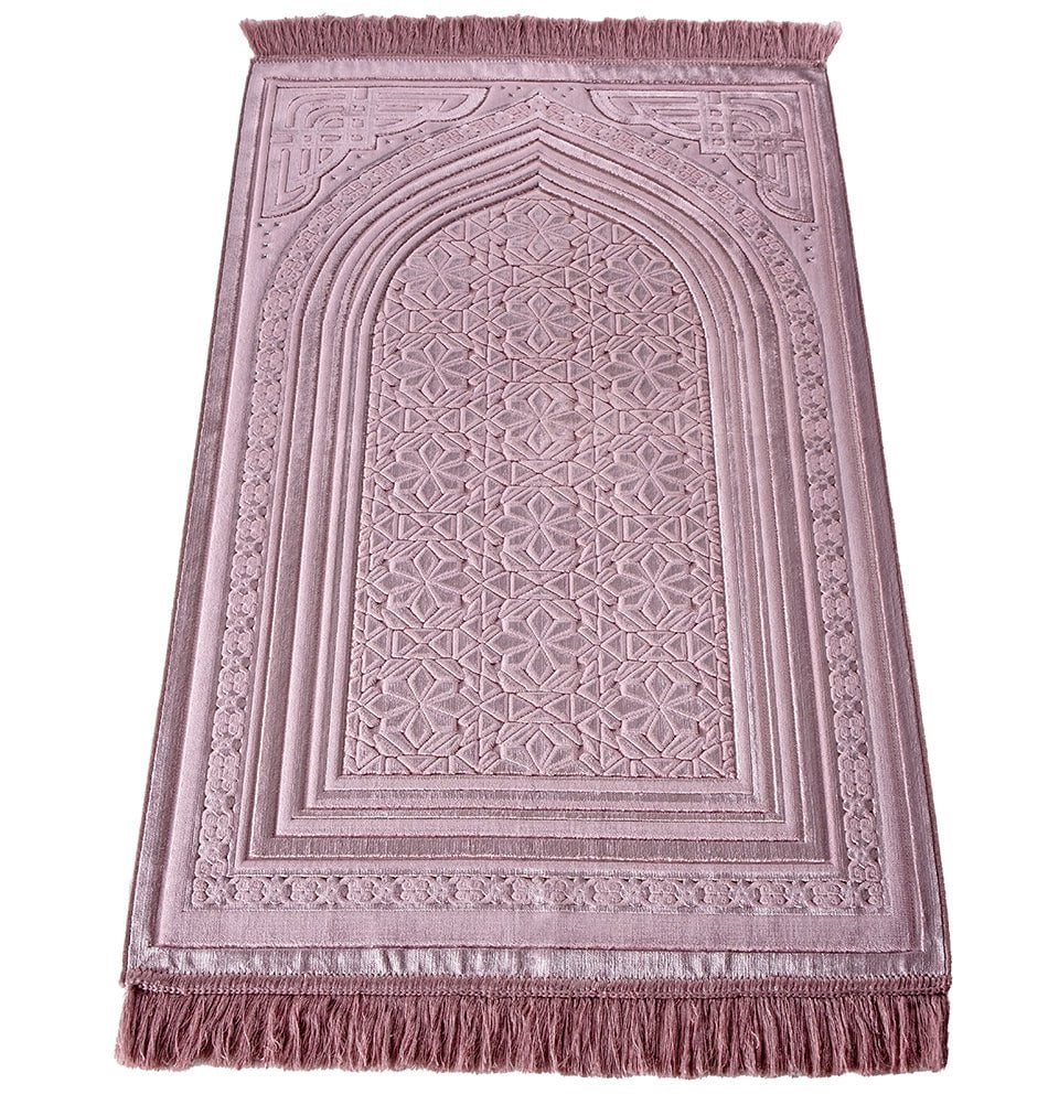 Luxury Velvet Islamic Prayer Rug Najma Dark Pink