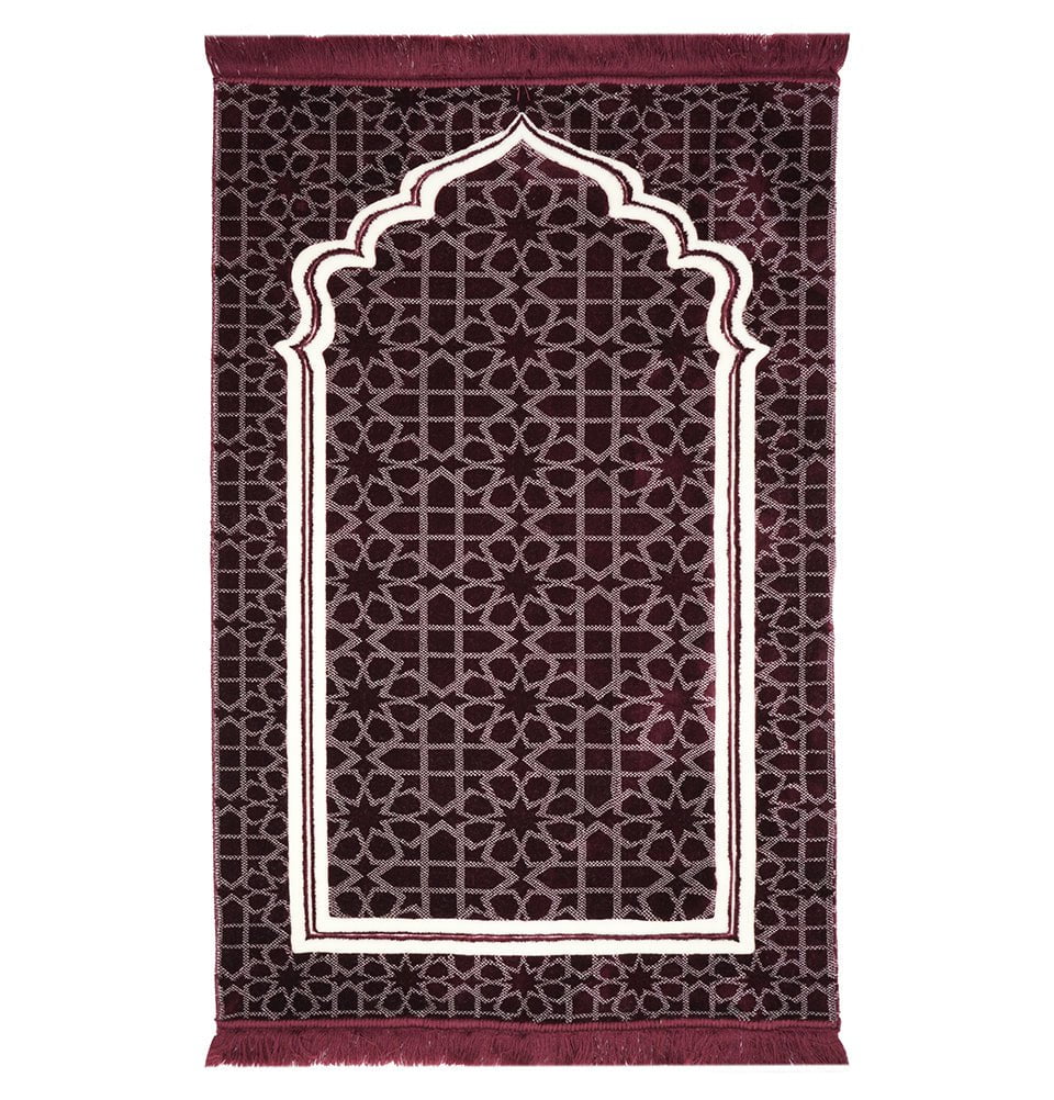 Double Plush Wide Islamic Prayer Rug Andalus - Maroon