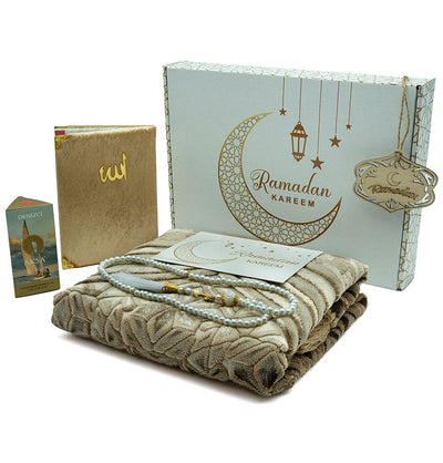 Modefa Prayer Rug Mink Luxury Velvet Islamic Prayer Rug 5 Piece Ramadan Gift Set - Mink