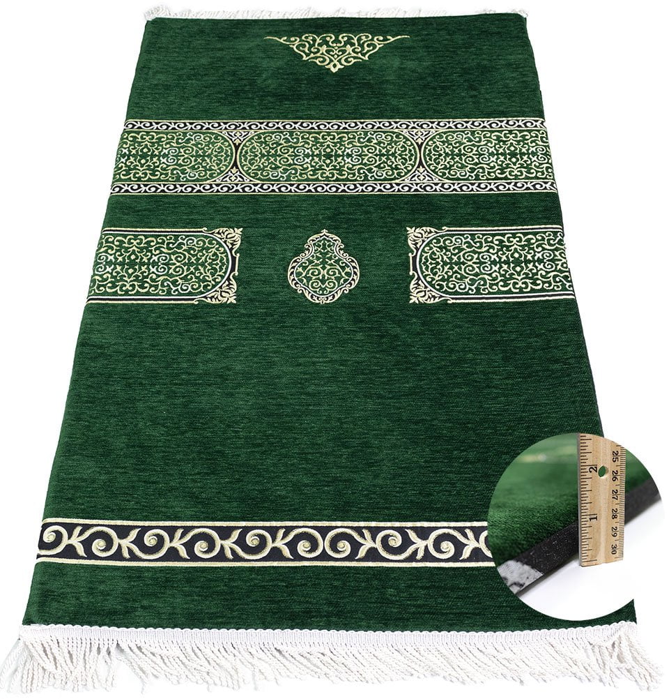Foldable Foam Islamic Prayer Rug Luxury Meccan Green
