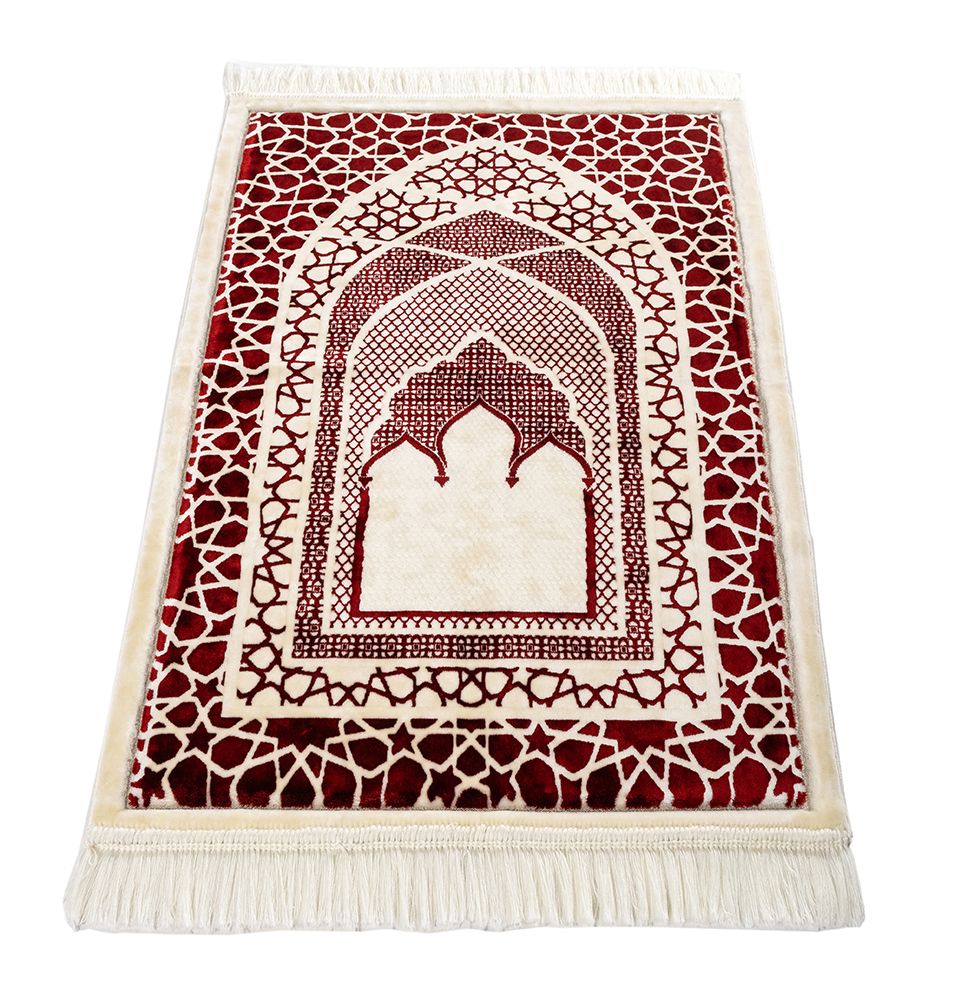 Saray Plush Islamic Prayer Rug - Red