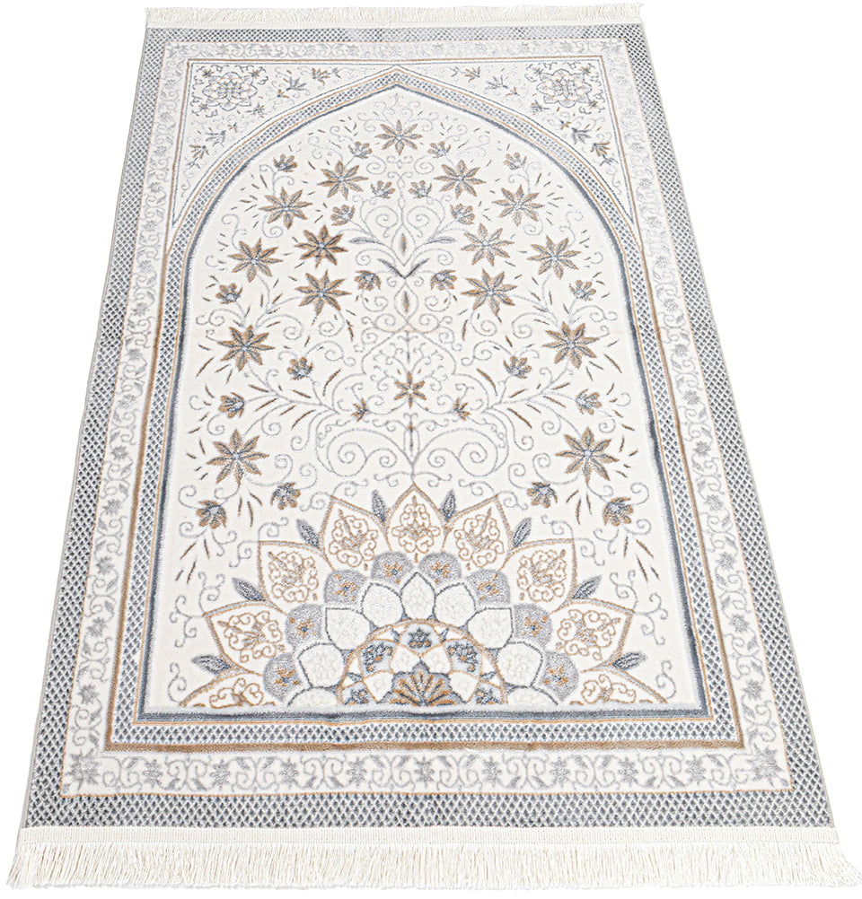Lilyum Luxury Velvet Islamic Prayer Rug Miraj - Silver Grey