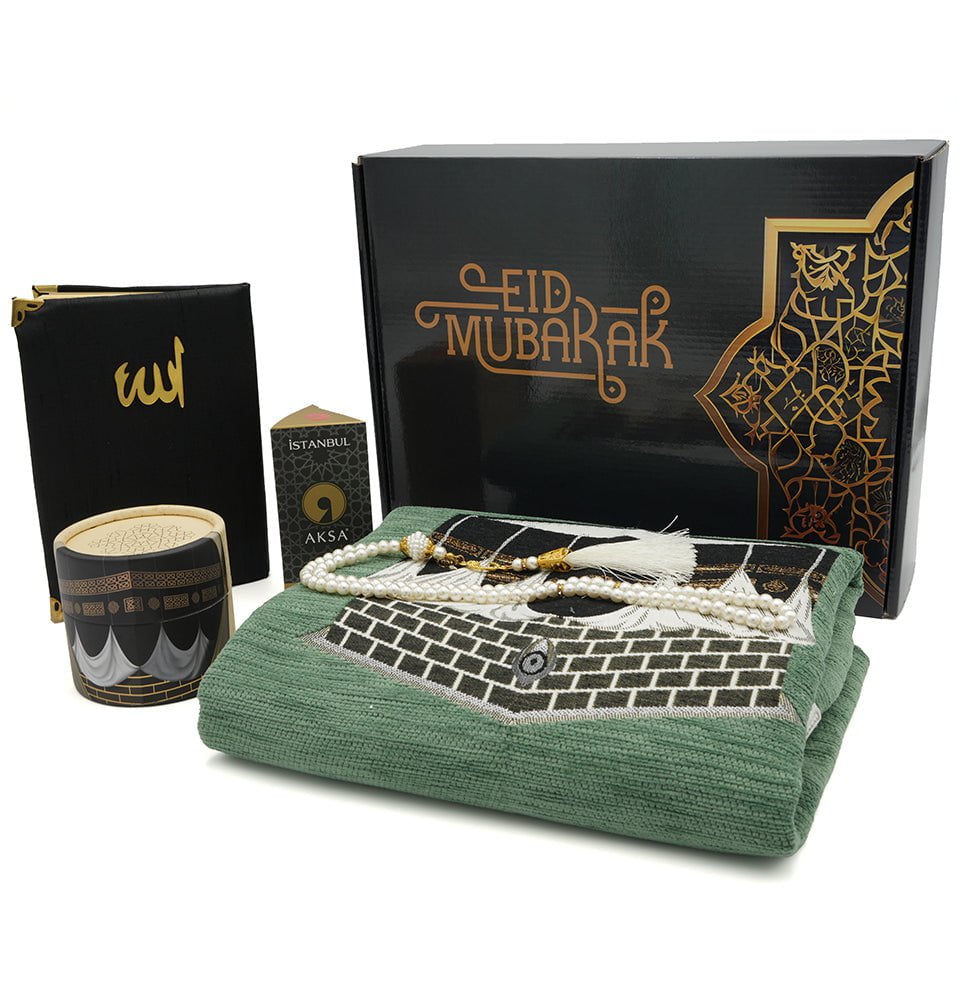 Eid Mubarak Gift Box Set - Prayer Mat, Quran & Tasbih - Blue