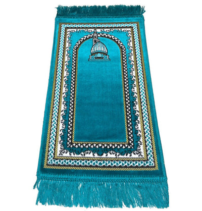 Modefa Prayer Rug Turquoise Child Velvet Islamic Prayer Rug - Turquoise with Dotted Border
