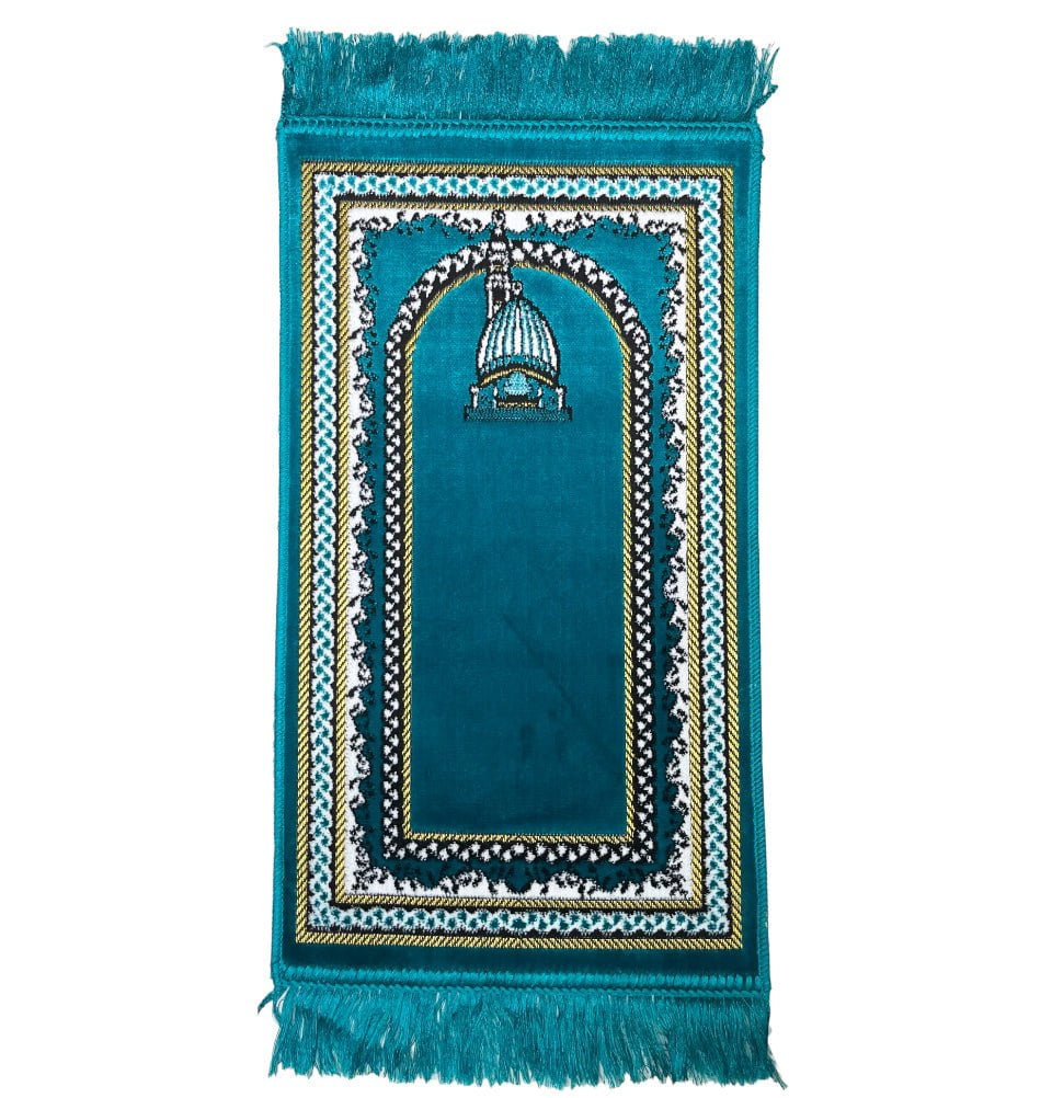 Modefa Prayer Rug Turquoise Child Velvet Islamic Prayer Rug - Turquoise with Dotted Border