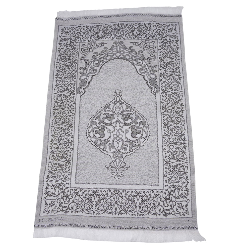 Chenille Ottoman Islamic Prayer Mat - White/Grey