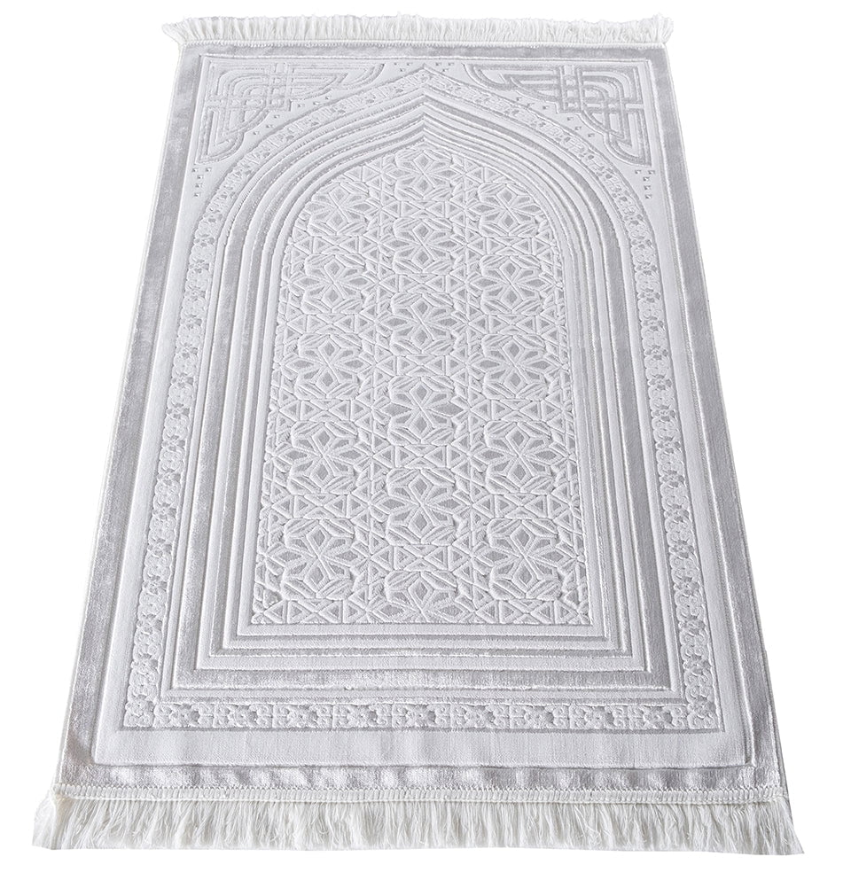namaz さま Luxury Velvet Islamic Prayer Rug Najma White