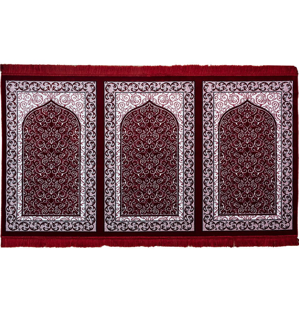 Wide 3 Person Islamic Prayer Rug - Floral Red