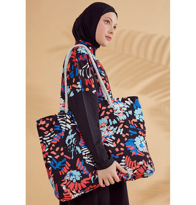 Modefa Purses Tote Beach Bag - C2313 Abstract Floral Black