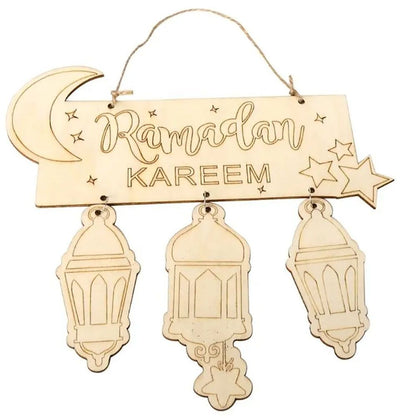 Modefa Ramadan & Eid Party Islamic Holiday Decor | Ramadan Kareem DIY Wooden Lantern Wall Hanging