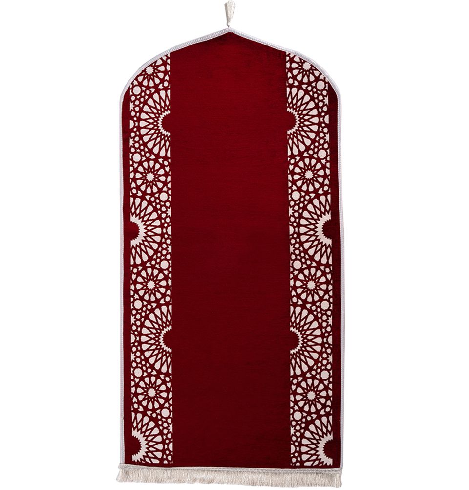 Modefa Red Chenille Foam Prayer Rug - Mustaqim Red