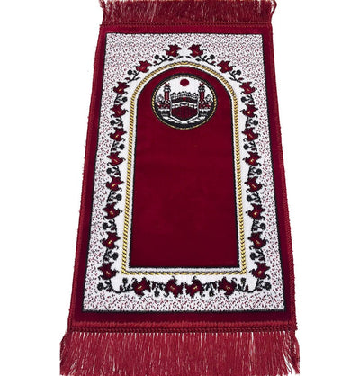 Modefa Red Child Velvet Islamic Prayer Rug - Kaba KB2 Red