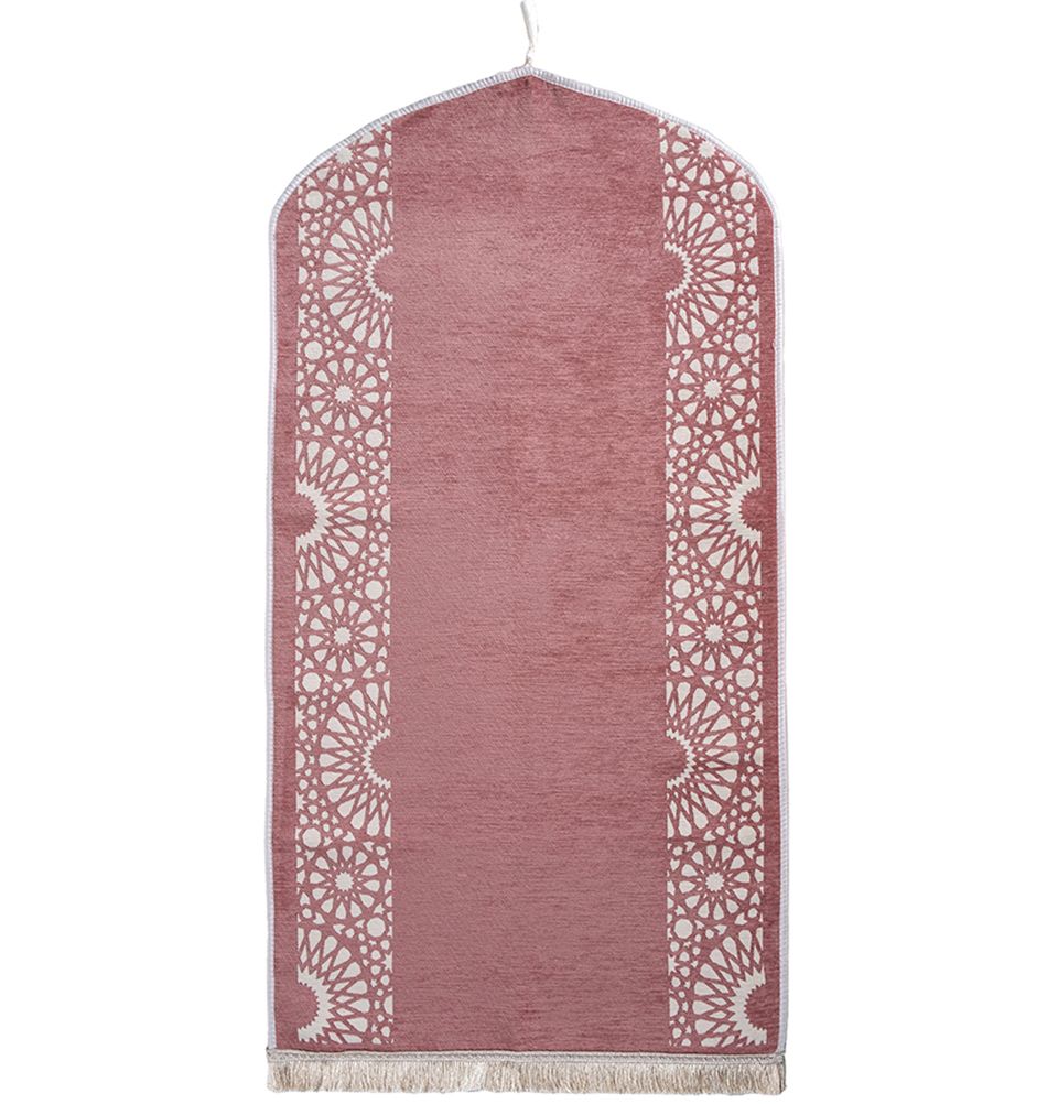 Chenille Foam Islamic Prayer Rug - Mustaqim Rose Pink