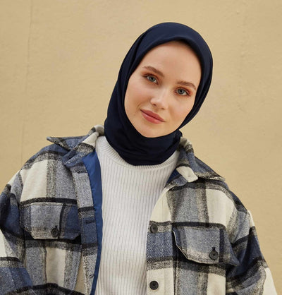 Modefa scarf Navy Blue Medine Ipek Chiffon Square Hijab - Navy Blue