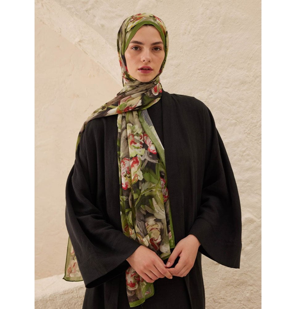 Rami Lightweight Hijab Shawl Lavinia - Green & Black