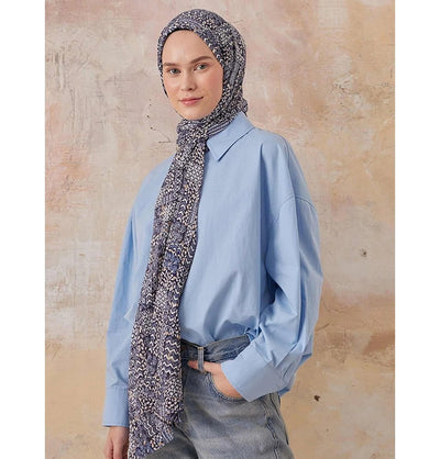 Modefa Shawl Blue Abstract Crinkle Cotton Hijab Shawl - Blue