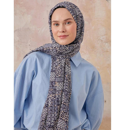 Modefa Shawl Blue Abstract Crinkle Cotton Hijab Shawl - Blue