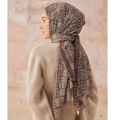 Modefa Shawl Brown Abstract Crinkle Cotton Hijab Shawl - Brown