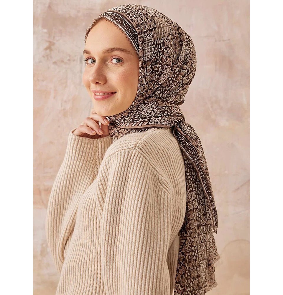Modefa Shawl Brown Abstract Crinkle Cotton Hijab Shawl - Brown