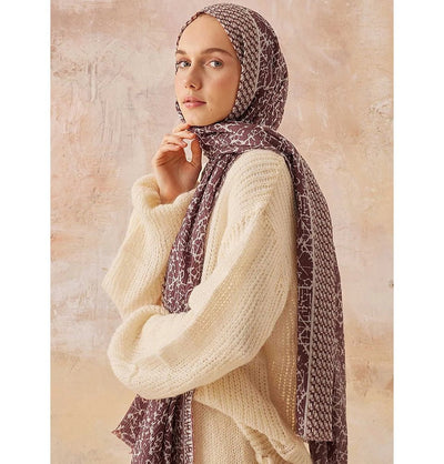 Modefa Shawl Burgundy Mixed Pattern Crinkle Cotton Hijab Shawl - Burgundy