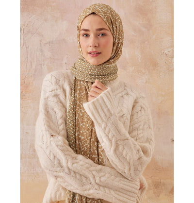 Modefa Shawl Camel Mixed Pattern Crinkle Cotton Hijab Shawl - Camel