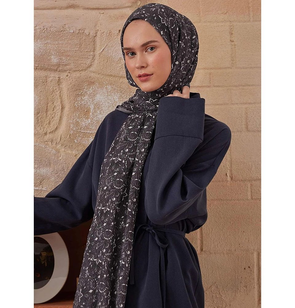 Modefa Shawl Charcoal Grey Paisley Crinkle Cotton Hijab Shawl - Charcoal Grey