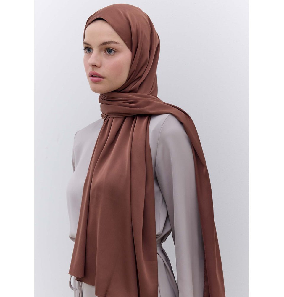 Satin Elegance Shawl Hijab - Coffee Brown Satin Elegance Shawl Hijab - Coffee Brown