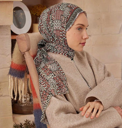 Modefa Shawl Dark Brown Abstract Crinkle Cotton Hijab Shawl - Dark Brown