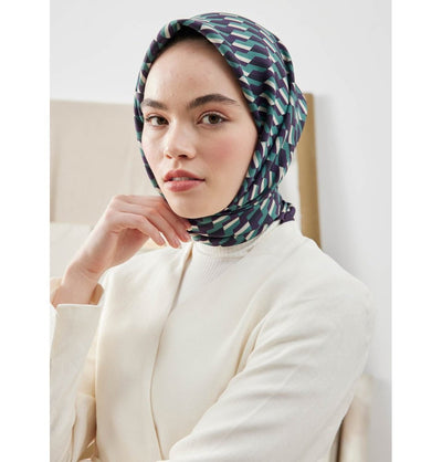 Modefa Shawl Geometric Purple Patterned Viscose Cotton Square Hijab - Geometric Purple