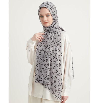 Modefa Shawl Grey Posies Crinkle Cotton Hijab Shawl - Grey