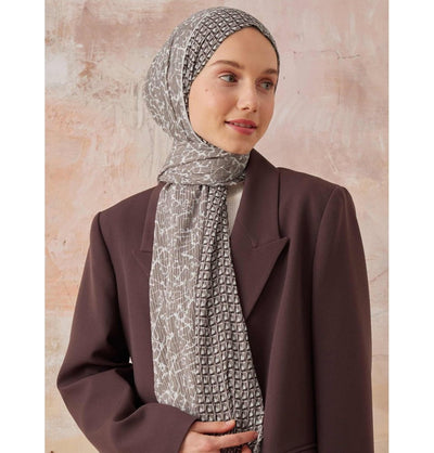 Modefa Shawl Mink Mixed Pattern Crinkle Cotton Hijab Shawl - Mink