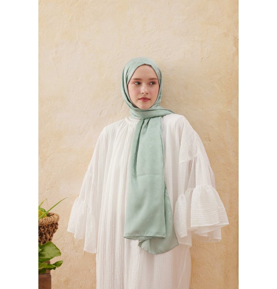Modefa Shawl Mint Green Diamond Jacquard Satin Hijab Shawl - Mint Green