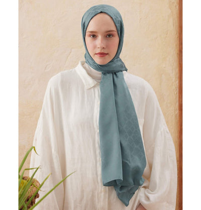 Modefa Shawl Ocean Blue Diamond Jacquard Satin Hijab Shawl - Ocean Blue