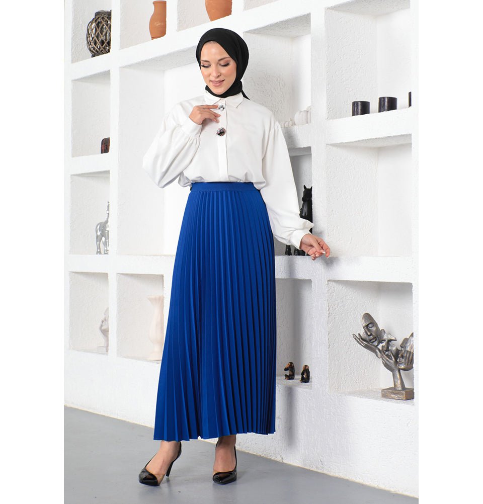 Modest Muslim Women's Classic Pleated Skirt 8940 Blue