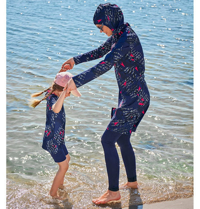 Modefa Swimsuit Kid's Modest Swimsuit - K2337 Geometric Navy