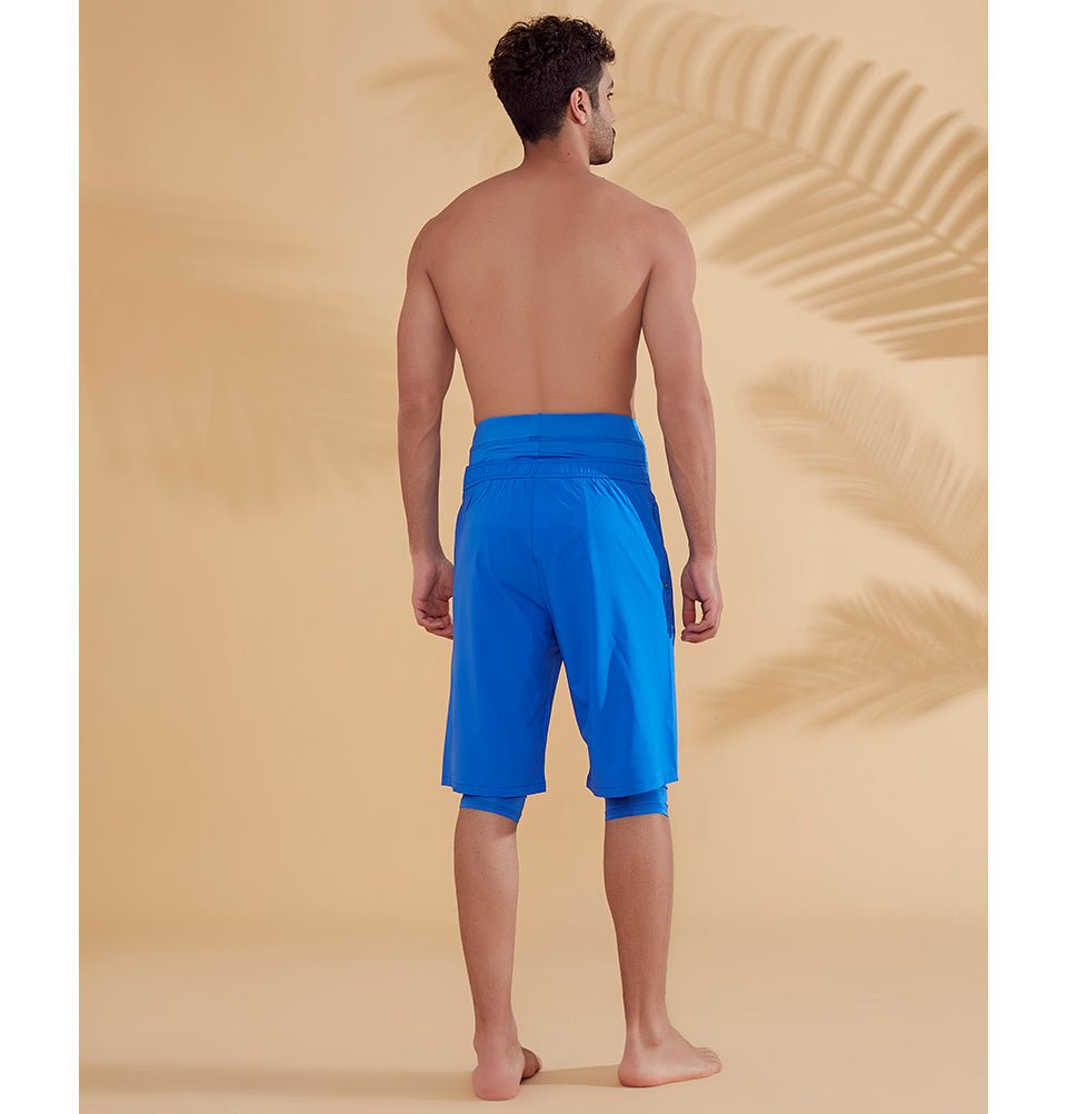 Modefa Swimsuit Men's Modest Swim Shorts - S2352 Simple Blue