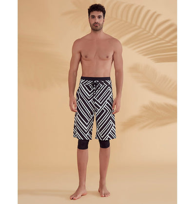 Modefa Swimsuit Men's Modest Swim Shorts - S2357 Abstract Black & White