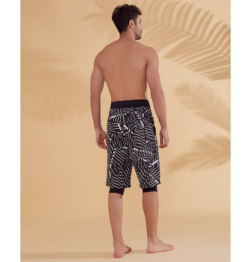 Modefa Swimsuit Men's Modest Swim Shorts - S2358 Abstract White