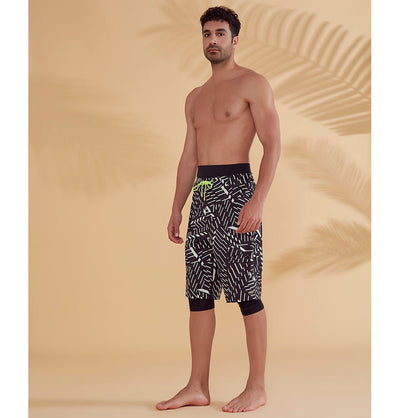 Modefa Swimsuit Men's Modest Swim Shorts - S2358 Abstract White