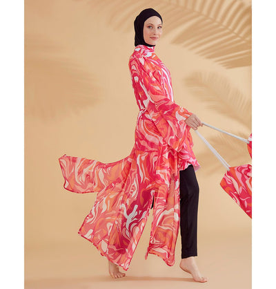 Modefa Swimsuit Modest Swim Cover Kaftan Kimono - P2334 Retro Pink