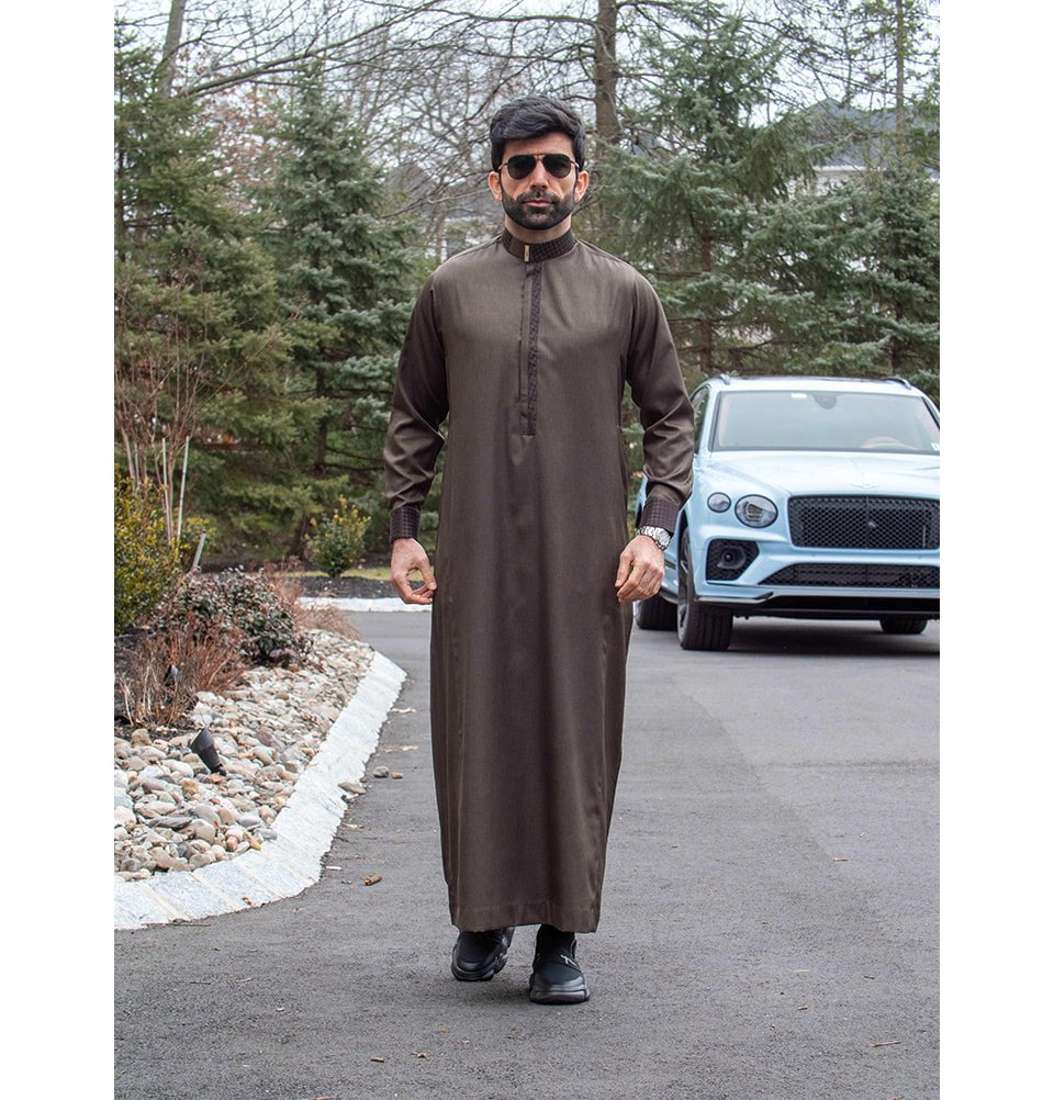 Men's Full Length Islamic Thobe 107 - Smooth Chocolate Brown