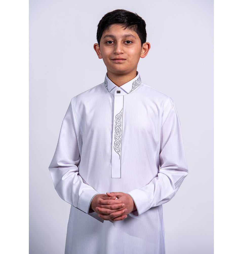 Boy's Full Length Islamic Thobe 214 - Diwani White