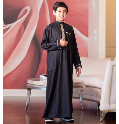 Modefa Thobe Boy's Full Length Long Sleeve Islamic Thobe - 111 Classy Black