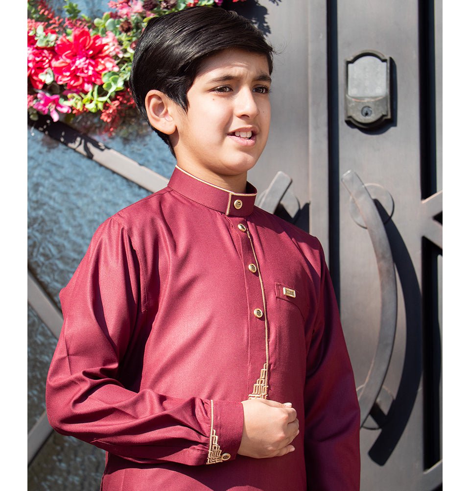 Modefa Thobe Boy's Full Length Long Sleeve Islamic Thobe - 114 Maroon