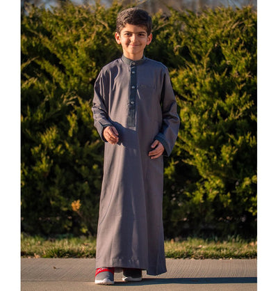 Modefa Thobe Boy's Full Length Long Sleeve Islamic Thobe - 500 Checkered Grey